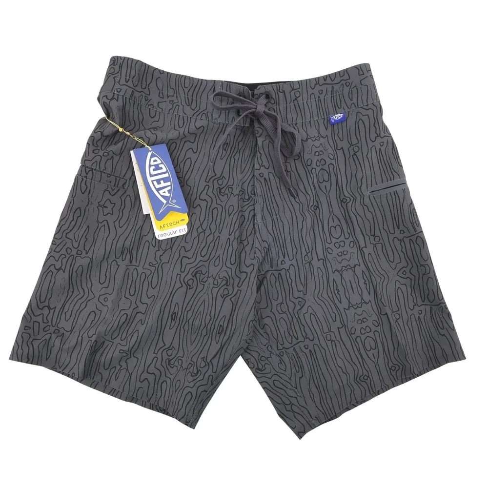 NEW AFTCO AFTECH Topo Print Board Shorts Grey Mens 28 Inseam 8